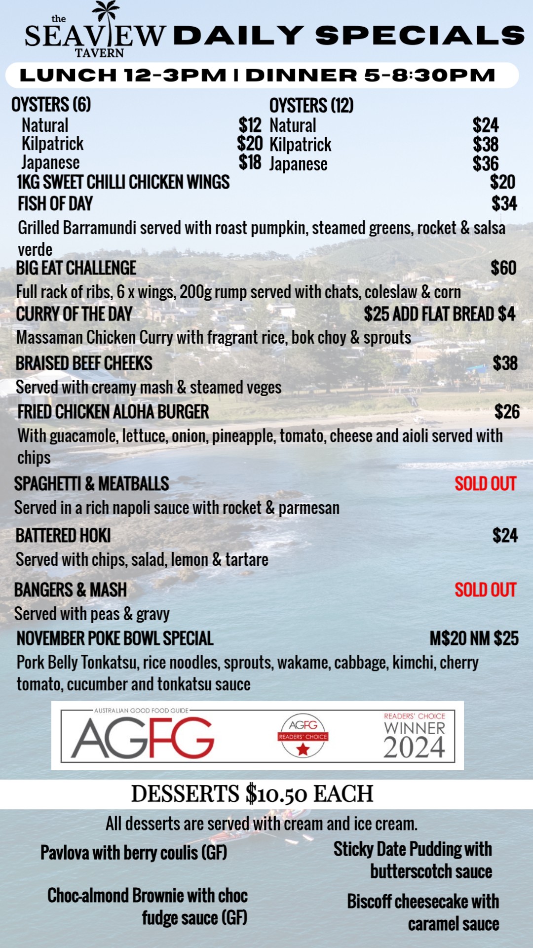 Daily Specials at the Seaview Tavern Woolgoolga