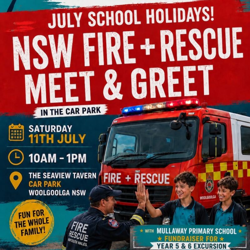 NSW Fire & Rescue school holidays meet and greet with Mullaway Primary School fundraiser