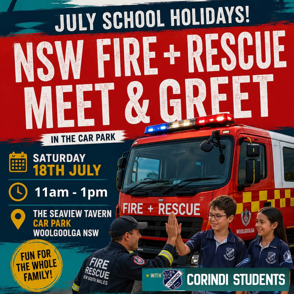 NSW Fire & Rescue at the Seaview Tavern with Corindi Students this school holidays