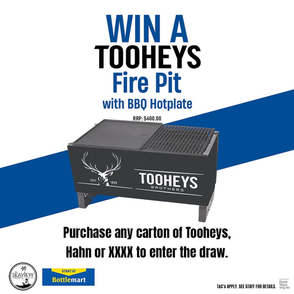 Seaview Tavern Tooheys fire pit with BBQ Hotplate giveaway