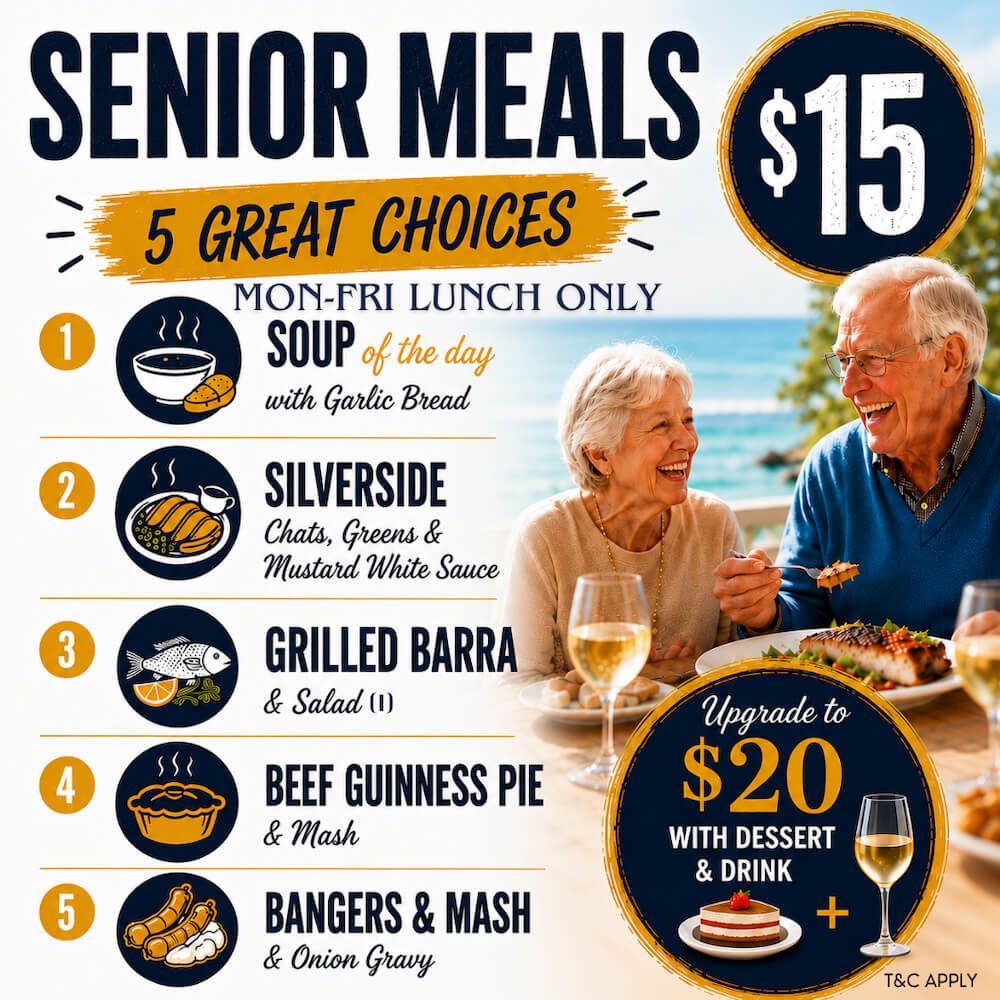 Seniors Meals Menu at the Seaview Tavern Woolgoolga