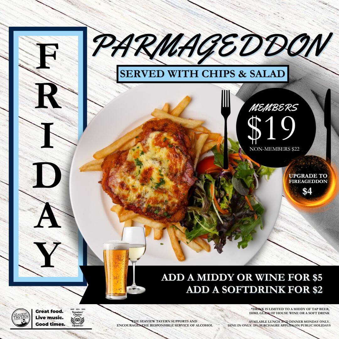 Friday meal deal Parmageddon at the Seaview Tavern Woolgoolga