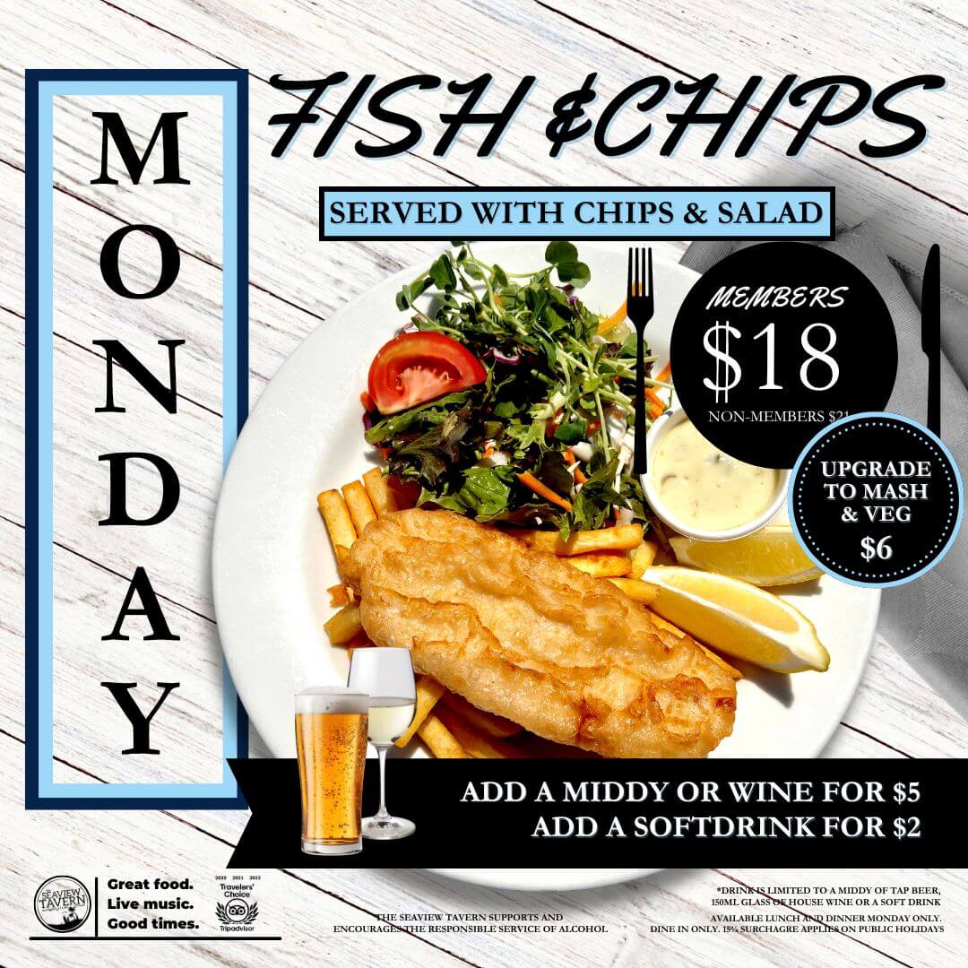 Monday meal deal fish and chips at the Seaview Tavern Woolgoolga
