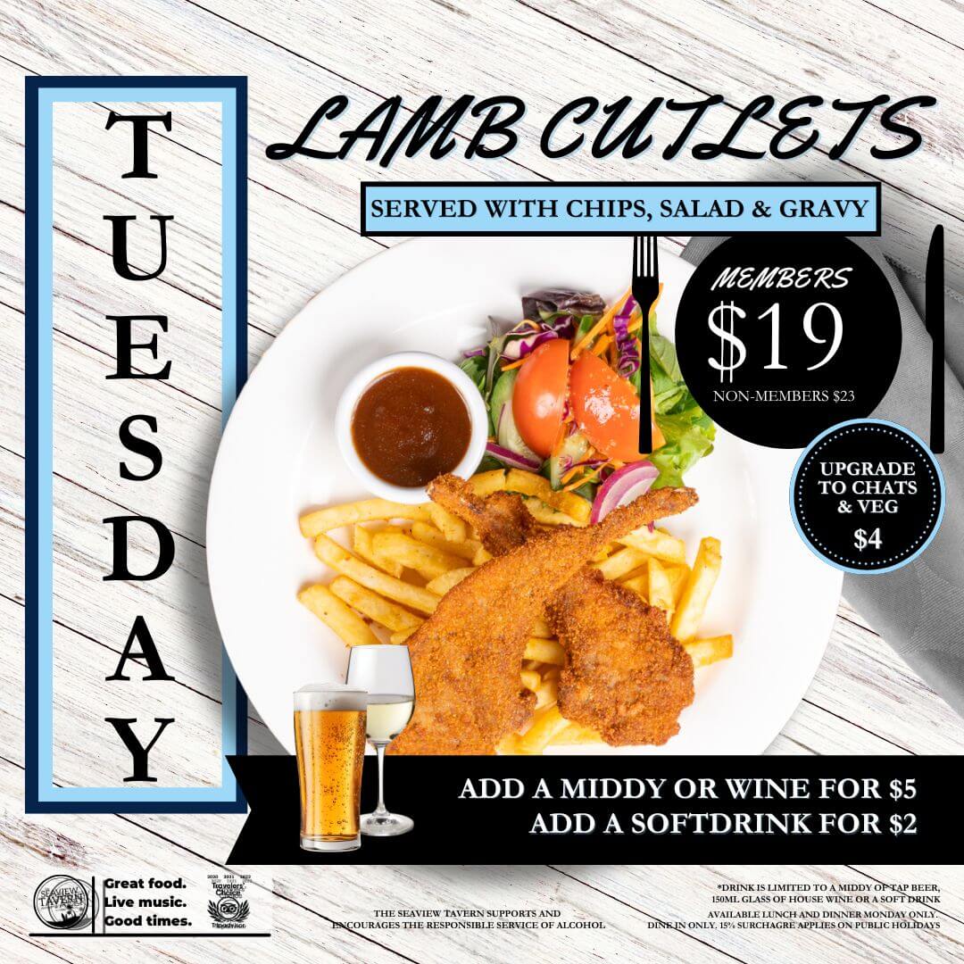 Tuesday Meal Deal Lamb Cutlets at the Seaview Tavern Woolgoolga