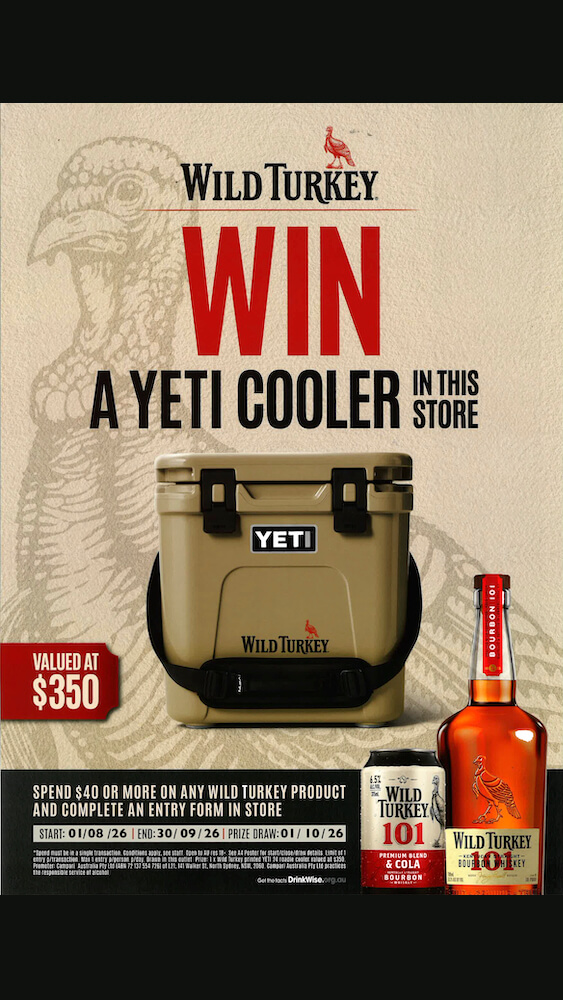Win a Yeti cooler with Wild Turkey at the Seaview Tavern Bottleshop Woolgoolga